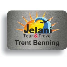 Brushed Silver Metal, Frameless Badge w/ Full Color Print (2"x 3") Custom Printed  Brushed Silver Metal, Frameless Badge w/ Full Color Print (2"x 3") Custom Printed