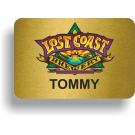 Custom Imprinted Brushed Gold Metal, Frameless Badge w/ Full Color Print (2"x 3")