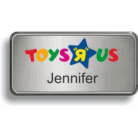 Bright Silver Plastic Framed Badge w/Brushed Silver Metal Insert (1 1/2" x 3") Logo Imprinted