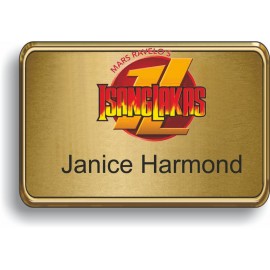 Logo Imprinted Gold Plastic Frame Badge w/ Gold Metal Insert (2 1/4"x 3 1/4")
