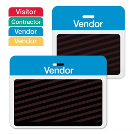Large Clip-On Back Parts for Two-Piece Expiring Badges, Vendor, Blue Custom Printed  Large Clip-On Back Parts for Two-Piece Expiring Badges, Vendor, Blue Custom Printed