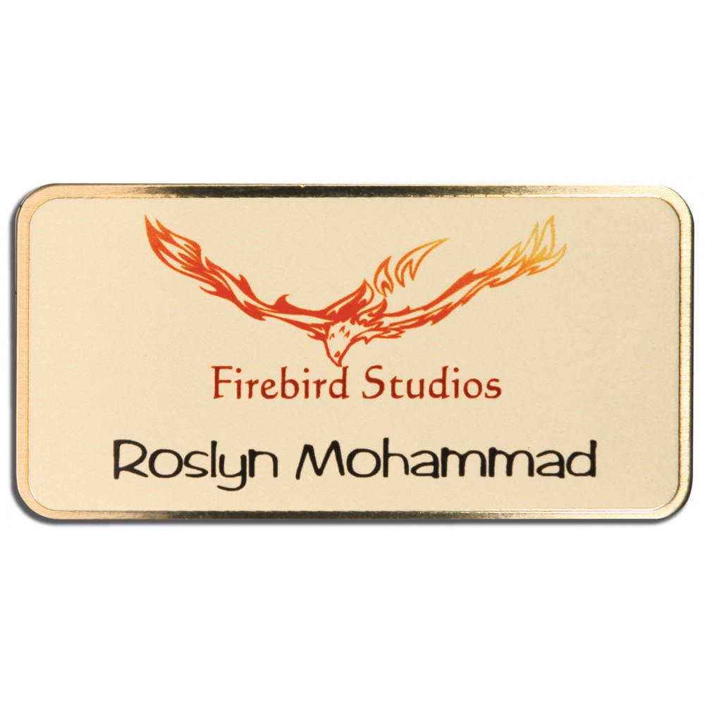 Custom Imprinted Sublimated Frosted Brass Name Badge (1 1/2" x 3")