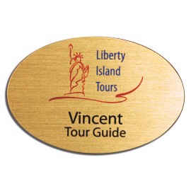 Logo Imprinted Sublimated Solid Brass Oval Name Badge (1-11/16" x 2-9/16")  Logo Imprinted Sublimated Solid Brass Oval Name Badge (1-11/16" x 2-9/16")