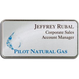 Sublimated Frosted Nickel Silver Name Badge (1 1/2" x 3") Custom Imprinted  Sublimated Frosted Nickel Silver Name Badge (1 1/2" x 3") Custom Imprinted