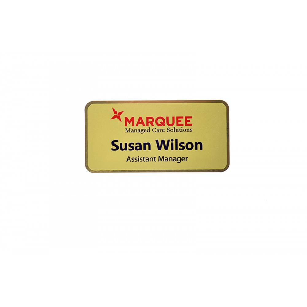 Logo Imprinted Frosted Full Color Professional Metal Sublimation Badge - Brass (1.5"x3")