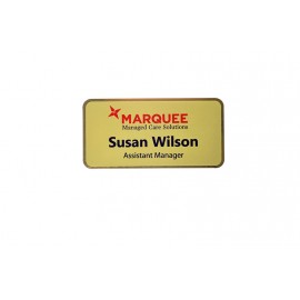 Logo Imprinted Frosted Full Color Professional Metal Sublimation Badge - Brass (1.5"x3")  Logo Imprinted Frosted Full Color Professional Metal Sublimation Badge - Brass (1.5"x3")