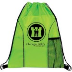 Dual Pocket Drawstring Backpack with Logo