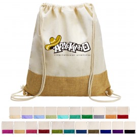 Two-Tone Cotton/ Burlap Drawstring Bag (14.5'' x 16'') with Logo  Two-Tone Cotton/ Burlap Drawstring Bag (14.5