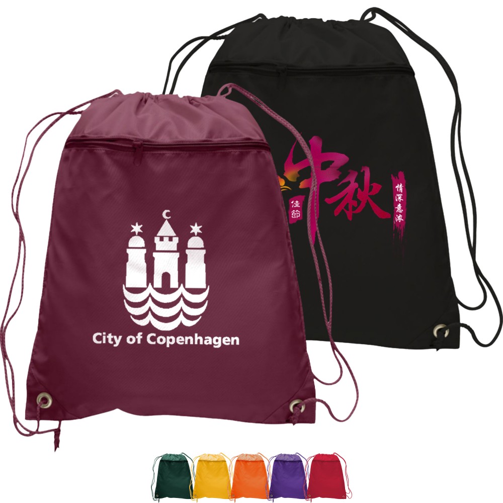 210D Polyester Drawstring Backpack w/ Front Pocket USA Decorated (15" x 18.75") with Logo 210D Polyester Drawstring Backpack w/ Front Pocket USA Decorated (15" x 18.75") with Logo