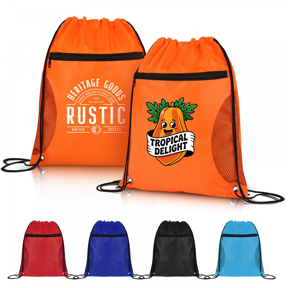 Personalized Drawstring Sports Bag With Mesh Pockets