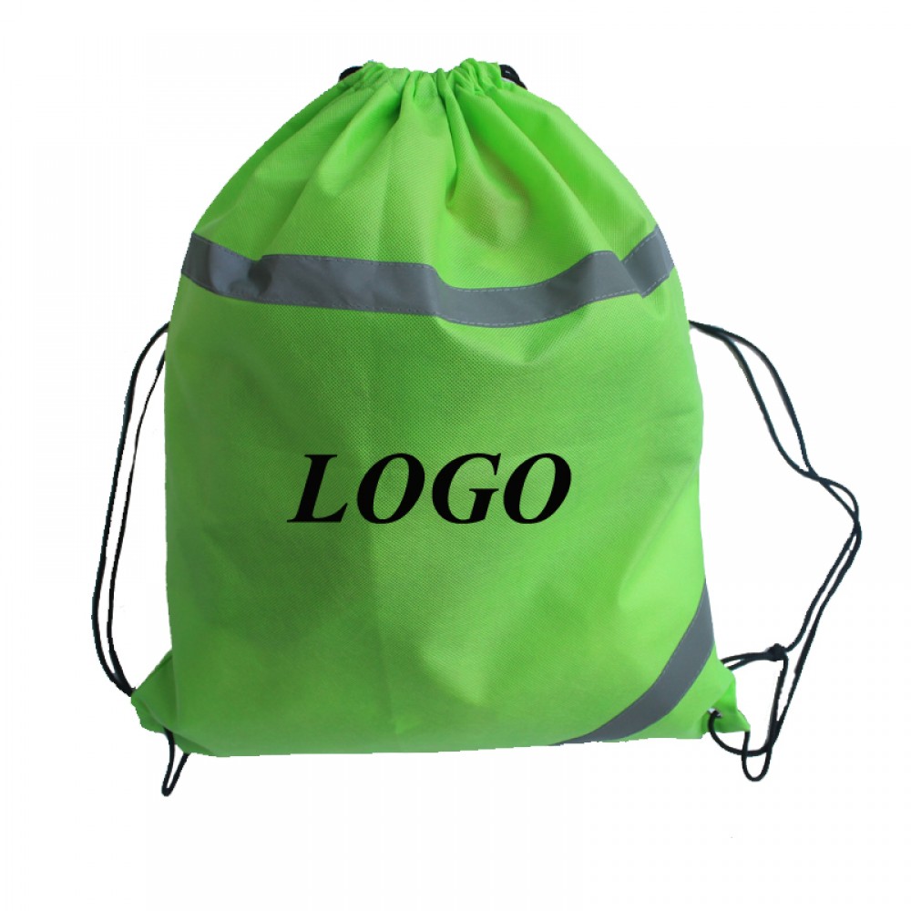 Logo Branded 16" x 20" Non-Woven Reflective Drawstring Backpack