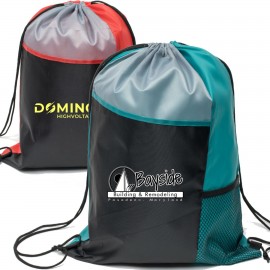 Tri Color Side Mesh Bag Bottle Holder Drawstring Backpack with Logo