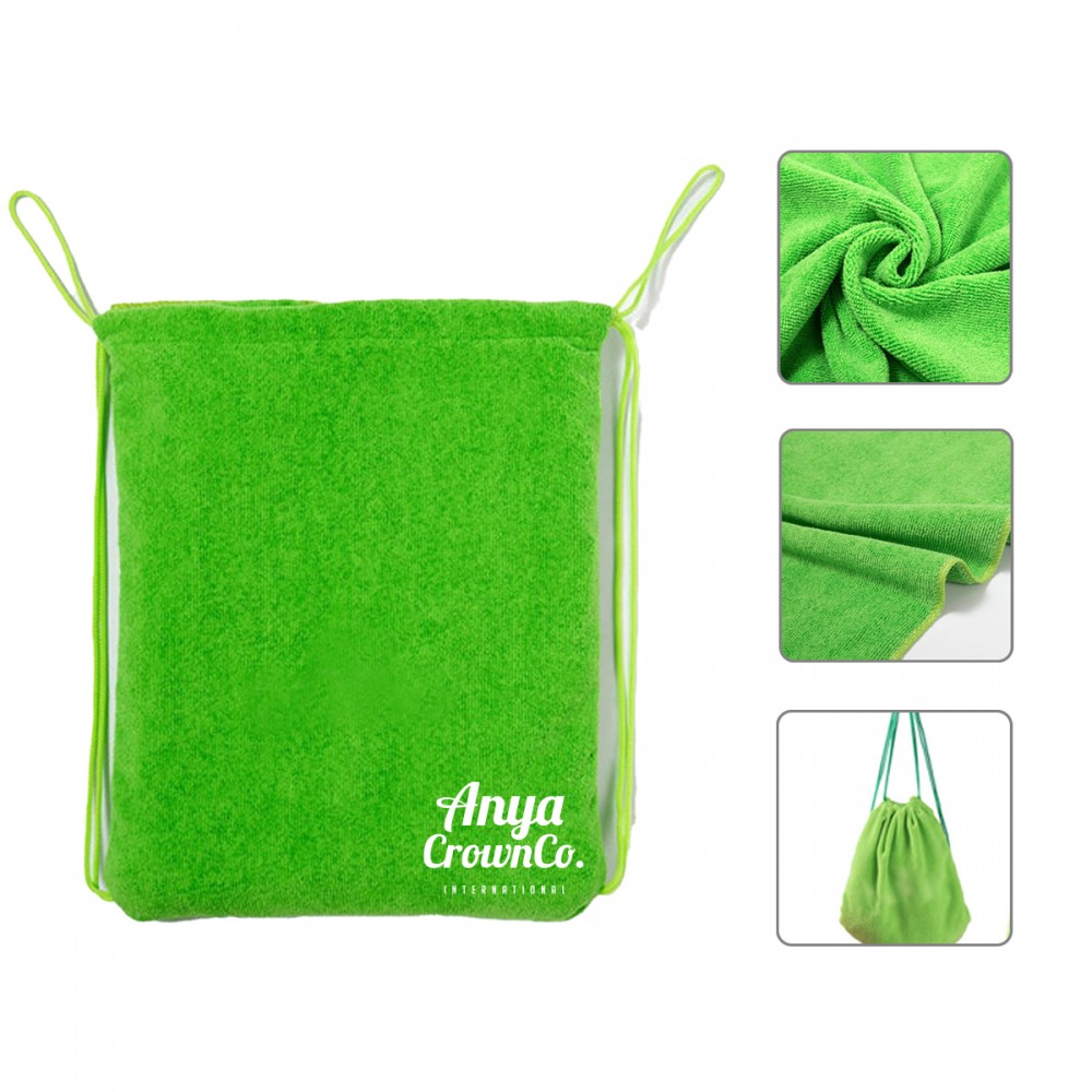 Personalized Microfiber Foldable Bath Towel Beach Drawstring Backpack