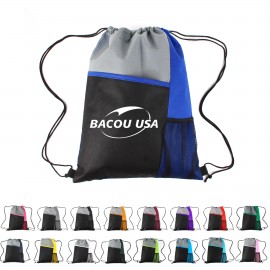 Tri-Colored Mesh Pocket Drawstring Backpack with Logo