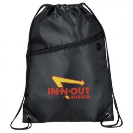 Logo Branded Robin Drawstring Polyester Bag with Front Zipper Pocket