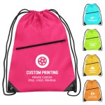 Promotional Polyester Drawstring Backpack with Front Zipper
