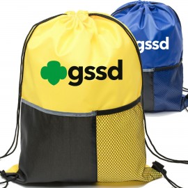 Promotional Heavy Duty Tri Color w/ Slip & Side Mesh Pocket Drawstring Backpack (13" x 17")