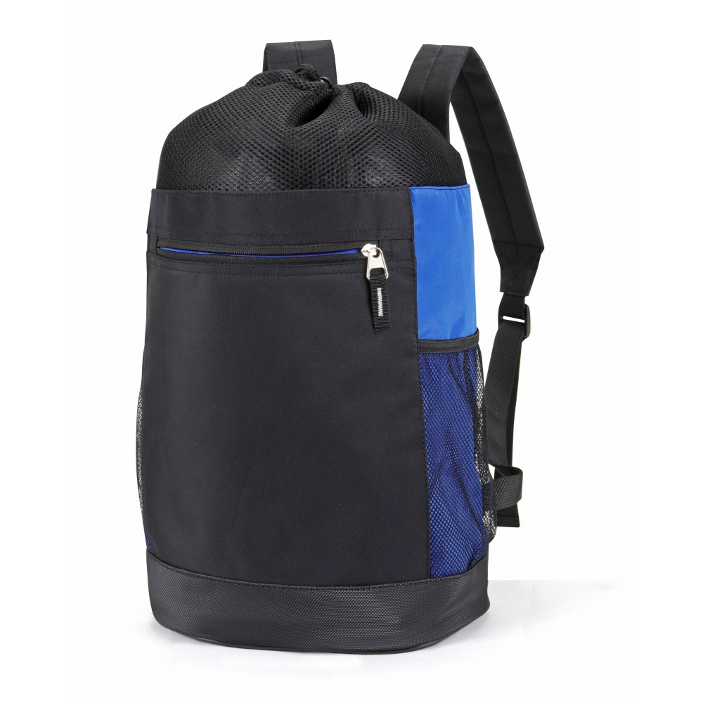 Tri-Mesh Microfiber Drawstring Backpack with Leather-like Bottom with Logo