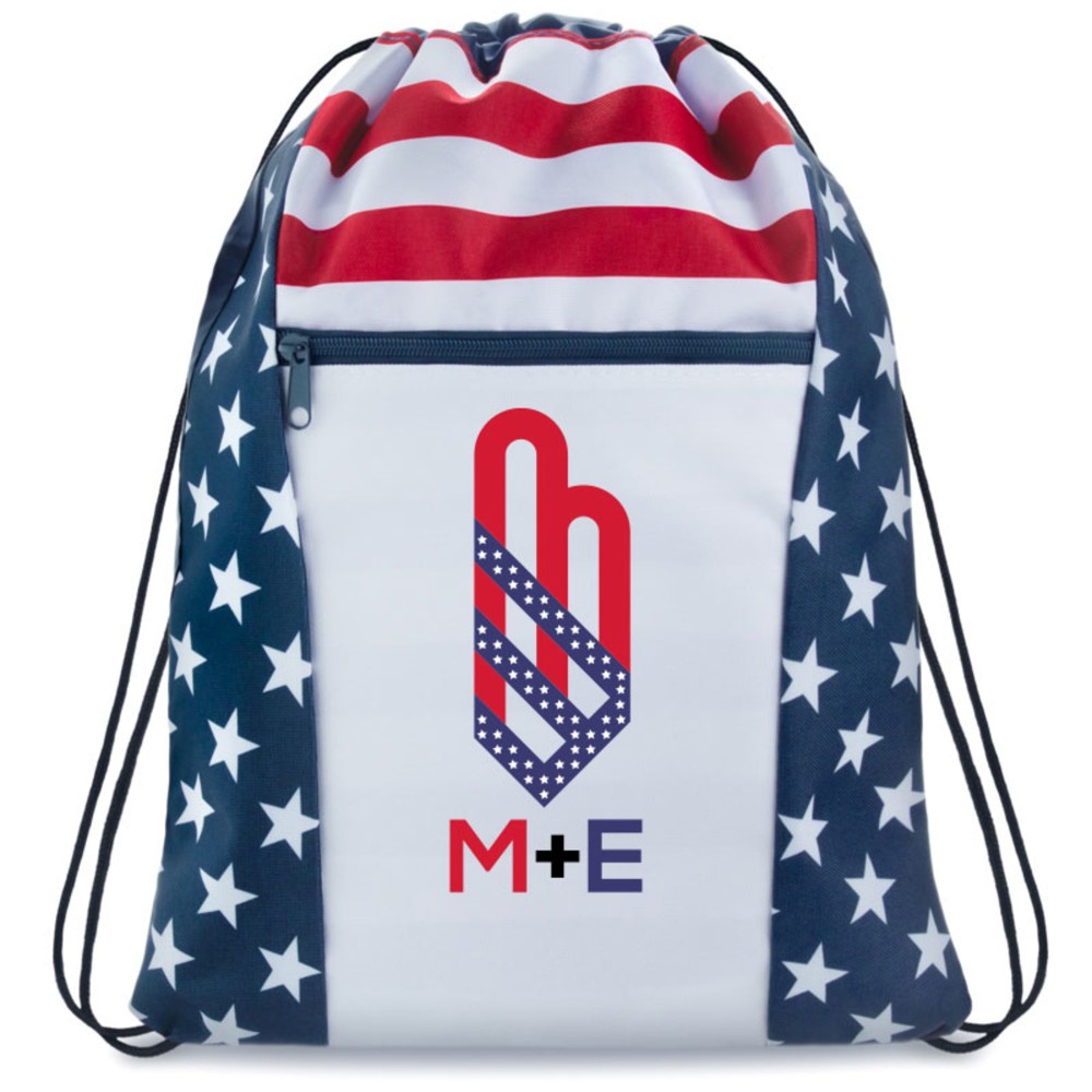 Custom American Flag Drawstring Tote Bags with Logo