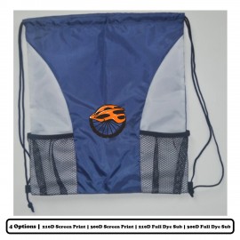 Promotional Full Dye Sublimation Polyester Drawstring Bag w/2 Mesh Water Bottle Holders