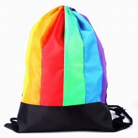 Logo Branded Rainbow Stripped Drawstring Backpack