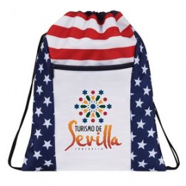 Personalized Patriotic Drawstring Backpack w/Zippered Front Pocket