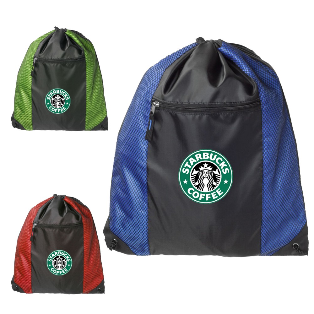 Personalized Two Color Front Zipper Pocket Drawstring Backpacks Personalized Two Color Front Zipper Pocket Drawstring Backpacks