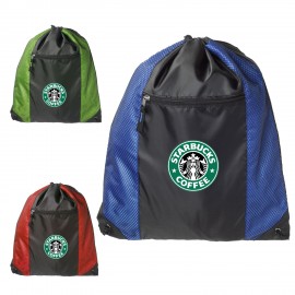 Custom Two Color Front Zipper Pocket Drawstring Backpacks