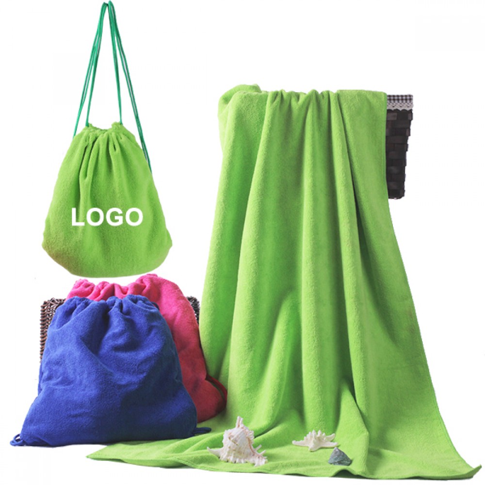Customized Microfiber Foldable Bath Towel Beach Drawstring Backpack Bravamarketing Drawstring Backpacks