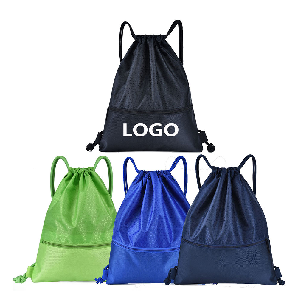 Logo Branded Quality Drawstring Backpack with Zip Pocket