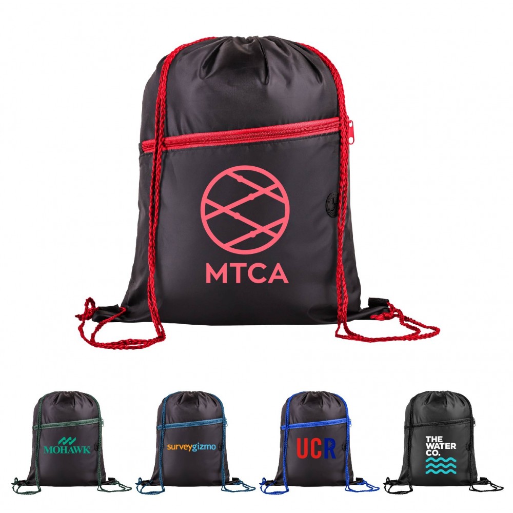 210D Polyester Drawstring Sports Backpack w/ Zipper Pocket with Logo 210D Polyester Drawstring Sports Backpack w/ Zipper Pocket with Logo