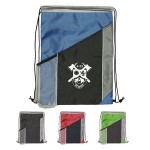Tri Color Polyester Drawstring Bag w/Mesh Pocket with Logo