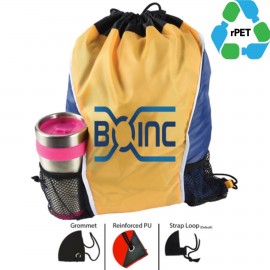 Personalized Two Tone 15"X18" rPET Recycled 210D Polyester Sublimation Drawstring Backpack W/ Two Mesh Pocket