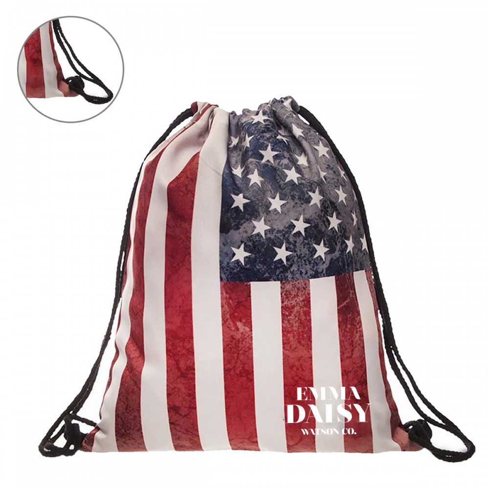 Patriotic Polyester Drawstring Backpack with Logo