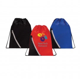 Zipper Pocket Drawstring Backpack with Logo
