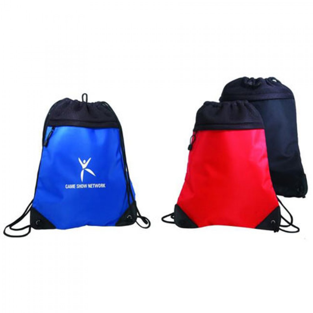 Deluxe Tri Mesh Drawstring Backpack with Logo