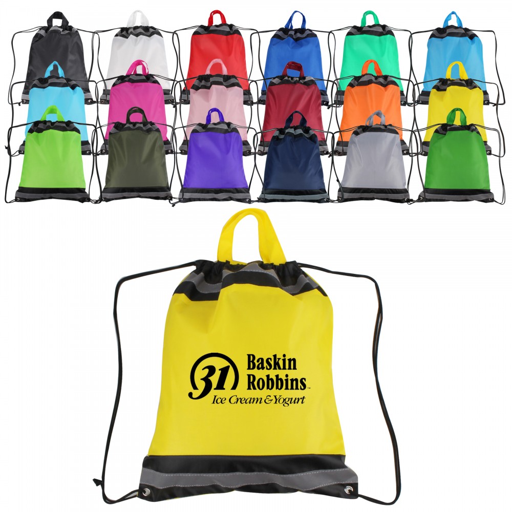 Small Reflective Polyester Drawstring Backpack with Logo