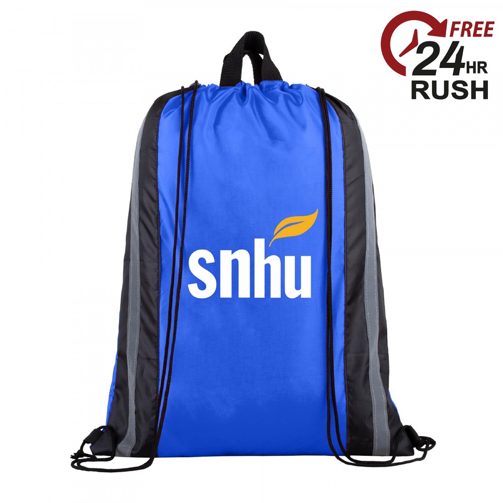 Drawstring Backpack with Sport Stripes and Handle with Logo