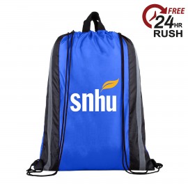 Drawstring Backpack with Sport Stripes and Handle with Logo