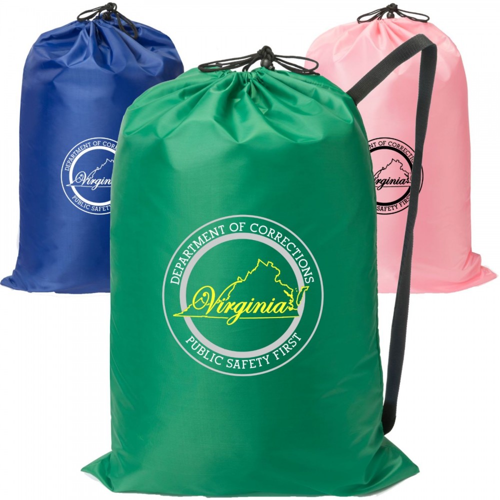 Logo Branded Large Drawstring Laundry Bags for Collegiate
