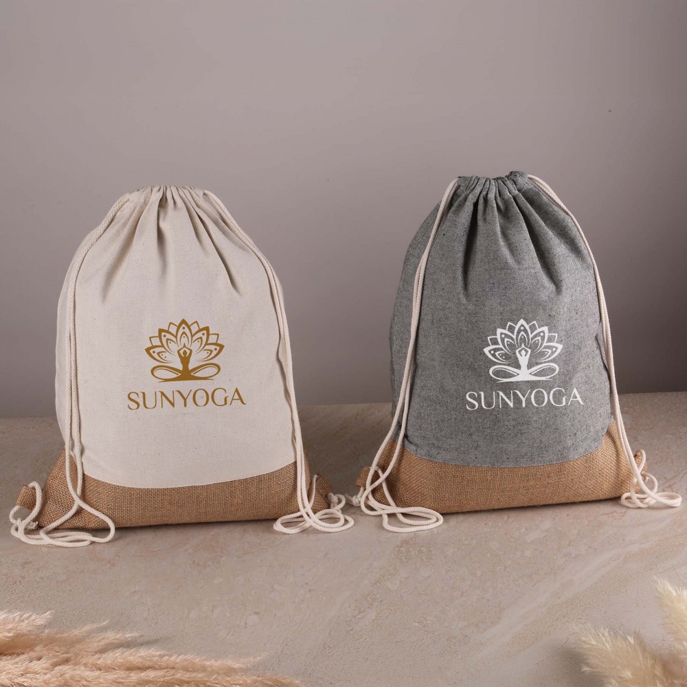 Quetico 8oz Cotton & Jute Drawstring Bag with Logo