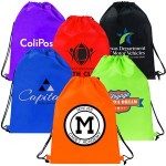 Logo Branded Two Tone Front Zipper Pocket and Earphone Drawstring Backpack