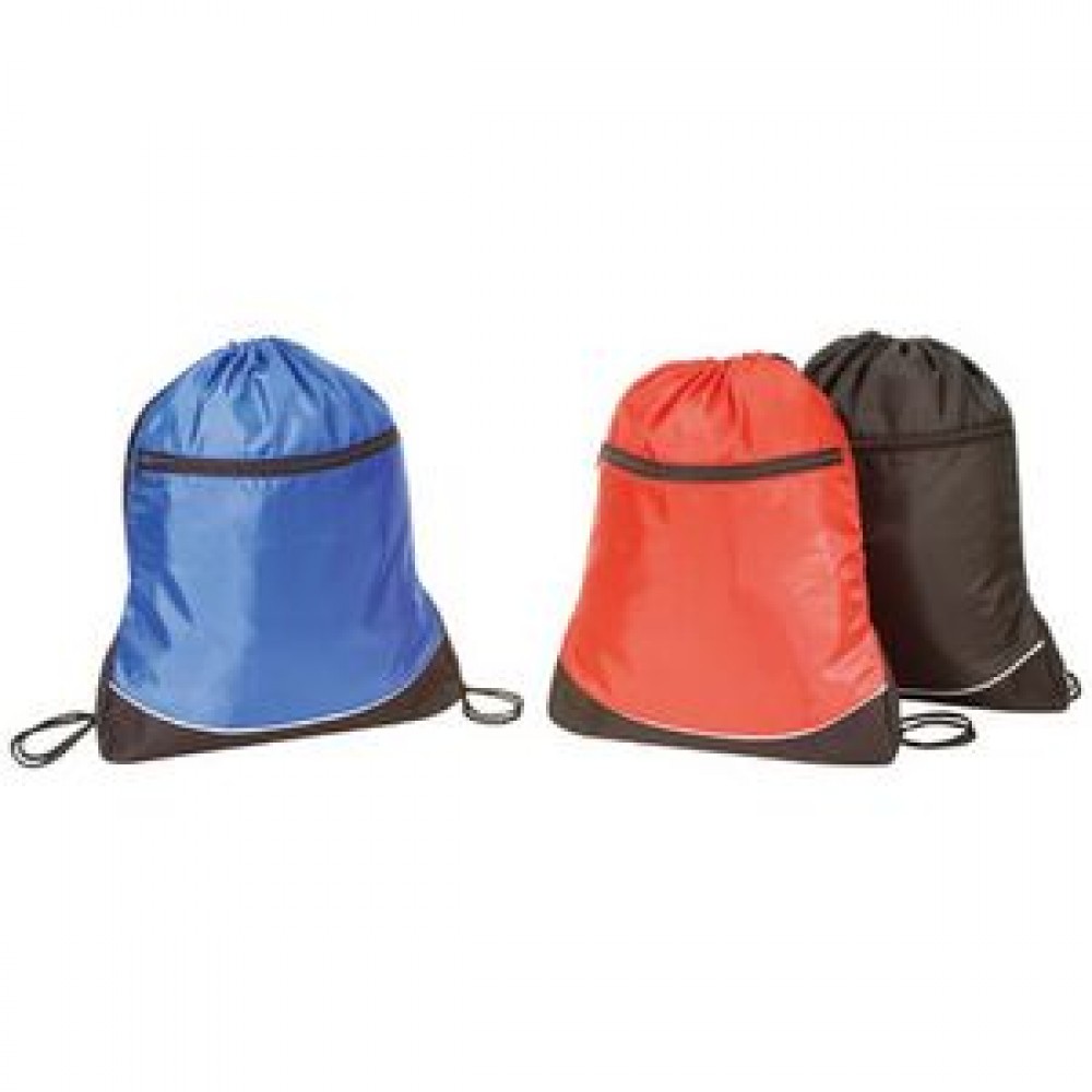 Nylon Drawstring Backpack w/ Front Zipper Pocket with Logo