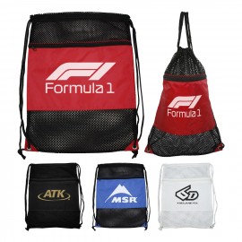 Nylon Drawstring Sports Mesh Tote Backpack Bag with Logo