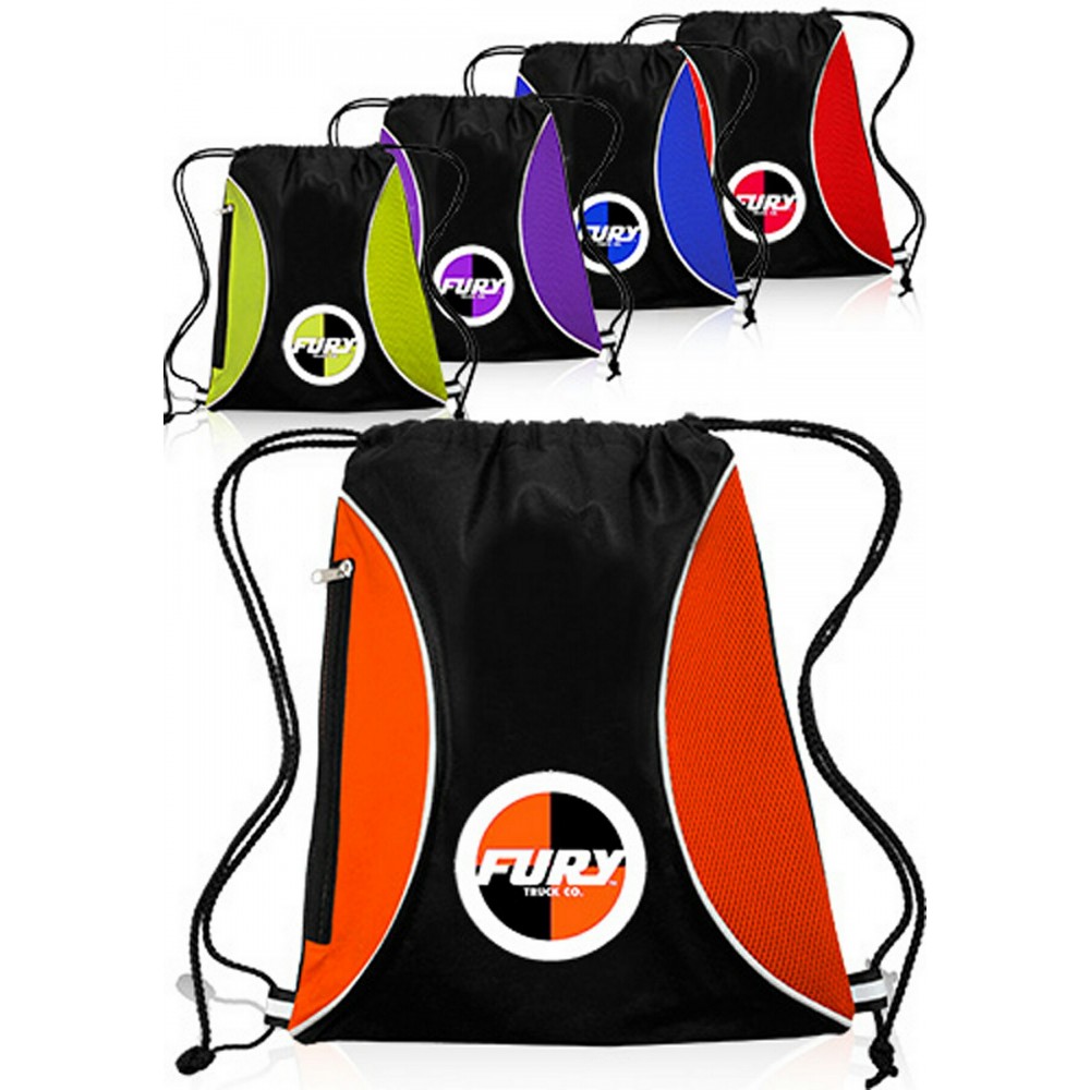 Promotional Zipper Side Drawstring Backpacks