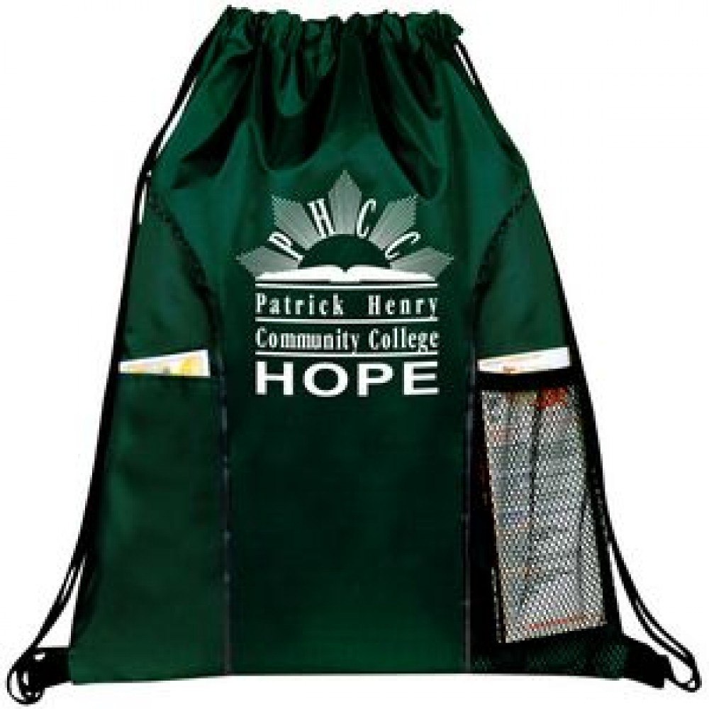 Logo Branded Dual Pocket Drawstring Backpack Logo Branded Dual Pocket Drawstring Backpack