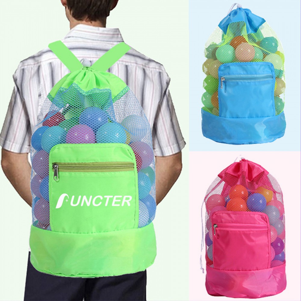 Personalized Foldable Mesh Beach Backpack Swim Pool Toy Storage Bag with Double Shoulder Strap