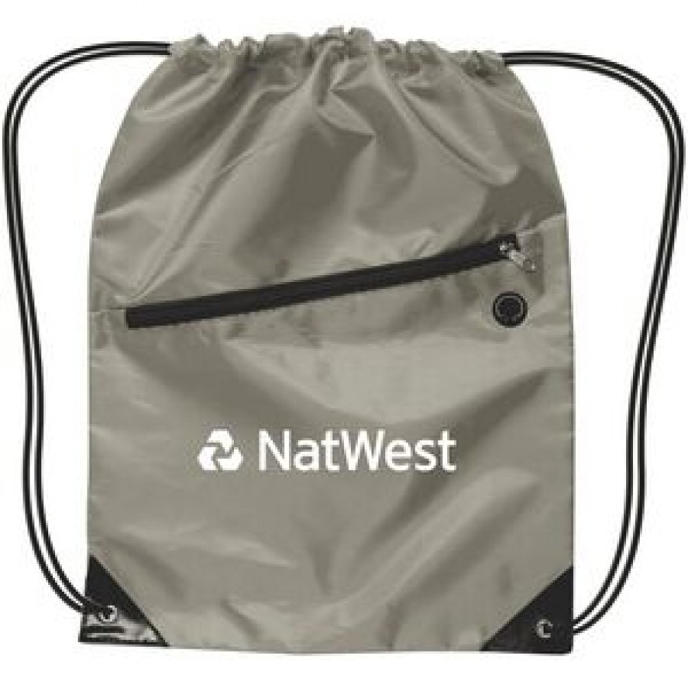 Drawstring Backpack w/ Zipper with Logo
