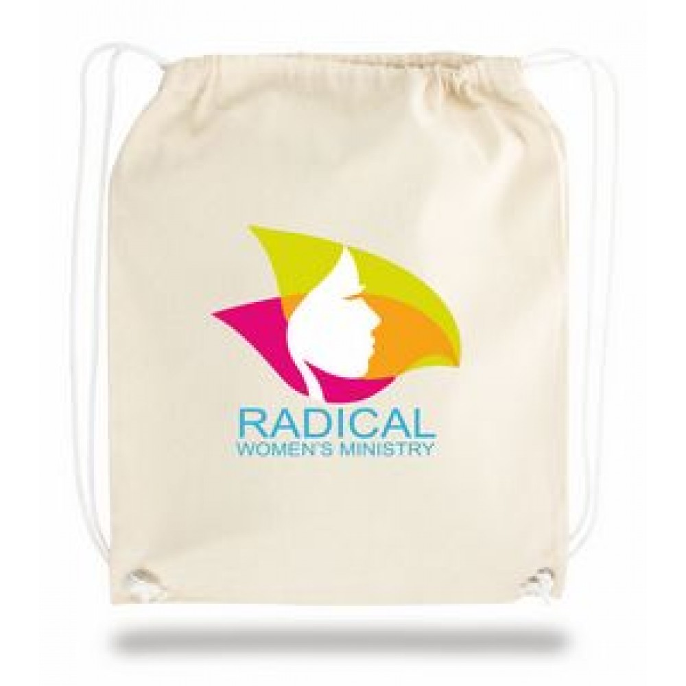 Logo Imprinted Natural Cotton Canvas Drawstring Backpack - 1 Color (15"x18")