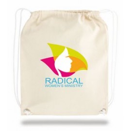 Logo Imprinted Natural Cotton Canvas Drawstring Backpack - 1 Color (15"x18")